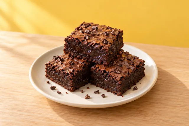 Brownies de chocolate y menta en un plato